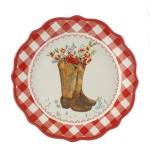 COPY - Brand New Pioneer Gingham Novelty Cowboy Boot Appetizer Plate